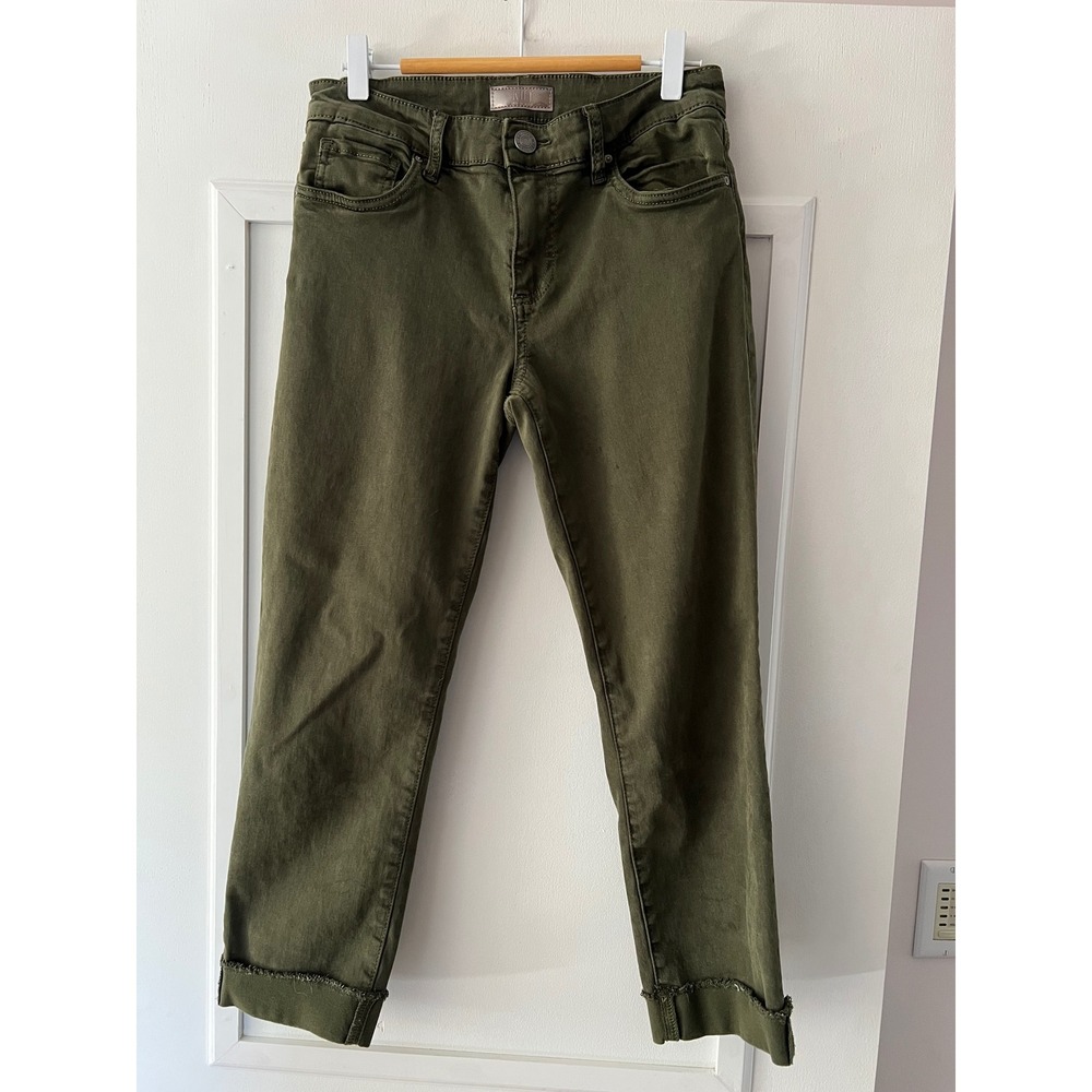 Kut from the Kloth Amy Crop Straight Leg Pants Olive Green Frayed Hem Size 4